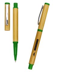 bamboo pen with green top and bottom and an imprint saying Shredder Peak