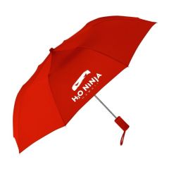 a red umbrella with a matching wrist handle and an imprint saying H2O NINJA Hawaii