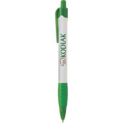 personalized green and white pen with matching grip and an imprint saying kodiak