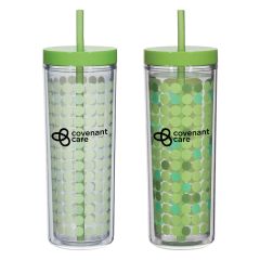 green color changing tumbler with an imprint saying Covenant Care