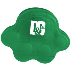 green translucent paw food clip with an imprint saying d&g pet