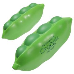 personalized green pea pod stress reliever with imprint on the side