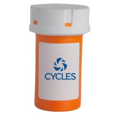 pill bottle stress reliever with an imprint saying Cycles