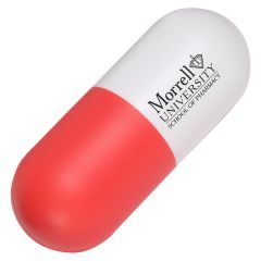 red and white pill stress reliever with an imprint on the right saying morrell university school of pharmacy