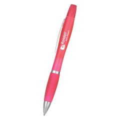 pink translucent pen with a highlighter on top and an imprint saying randall auto repair