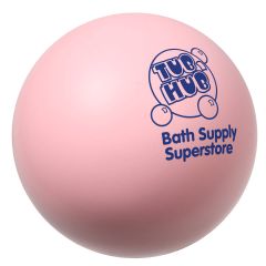 pink stress reliever with an imprint saying tub hub bath supply superstore