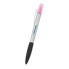 silver pen with black grip and pink highlighter and an imprint saying dorset electric