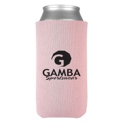 pink can cooler with a can inserted and an imprint saying gamba sportswear