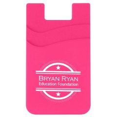 pink double pocketed cell phone wallet with an imprint saying bryan ryan education foundation