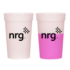 pink color changing cup with an imprint saying nrg