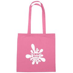 pink cotton tote bag with an imprint saying ink drop literary club