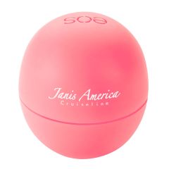 pink eos lip moisturizer ball with an imprint saying janis america cruiseline