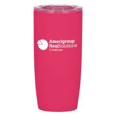 pink tumbler with a clear lid and an imprint saying amerigroup real solutions in healthcare
