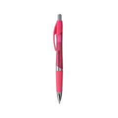 blank pink translucent pen with pink grip, clip holder, and a silver tip