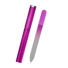 blank pink glass nail file with a matching case