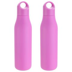 blank pink insulated stainless steel bottle with screwable cap