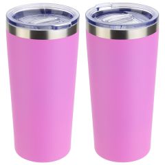 blank pink stainless steel tumbler with clear lid