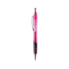 pink translucent pen with black grip and an imprint saying park pointe senior living