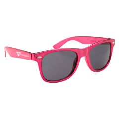pink metallic sunglasses with an imprint saying worthington