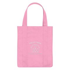 pink non-woven tote bag with an imprint saying fresh farm florida's great produces