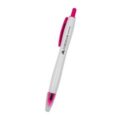 white barreled pen with pink trim, pink highlighter, and an imprint saying fordham mortgage