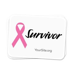 a white stack of stickers with a pink ribbon next to a text saying survivor and yoursite.org text below