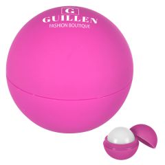 pink rubberized lip moisturizer ball with a screwable cap and an imprint saying guillen fashion boutique