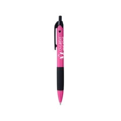 pink barreled pen with black trimming and an imprint saying children's cancer network