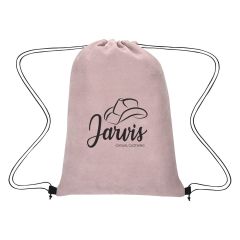 pink herringbone drawstring bag with an imprint saying jarvis casual clothing
