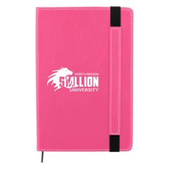 pink journal with a matching color strap and an imprint on the front saying north region stallion university