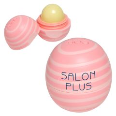 pink striped eos lip moisturizer with an imprint saying salon plus