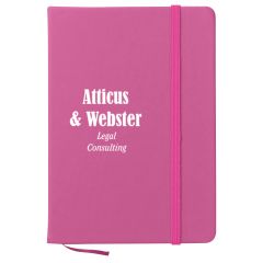 pink journal with matching strap and bookmark and an imprint saying atticus & webster legal consulting