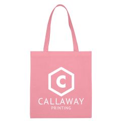 pink non-woven tote bag with an imprint saying callaway printing