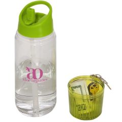 a plastic bottle with a green lid, bottom compartment, and an imprint saying aloe organics