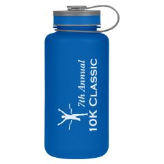 blue plastic bottle with gray lid