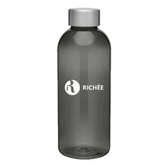 black plastic bottle with stainless steel lid and an imprint saying richée