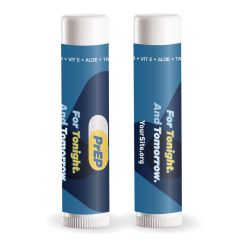 two lip balms with a light and dark blue background on the label and text saying for tonight. and tomorrow. and yoursite.org text below