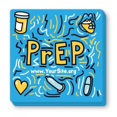 prep square sticker with text saying prep and www. yoursite.org