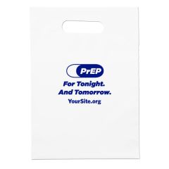 white handout bag with an imprint saying prep for tonight. and tomorrow. with yoursite.org below