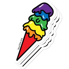 Ice cream cone with rainbow-colored scoops with yoursite.org text below