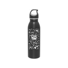 personalized clear acrylic bottle with stainless steel bottom and screwable top and an imprint saying f'real