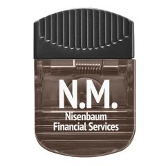 translucent charcoal with a black top and an imprint saying n.m nisenbaum financial services
