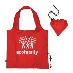 personalized red recycled foldaway tote bag