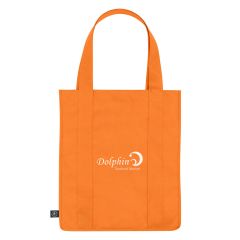 orange tote bag with an imprint saying Dolphin Seafood Market