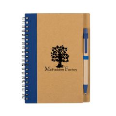 personalized blue and natural spiral notebook with matching pen