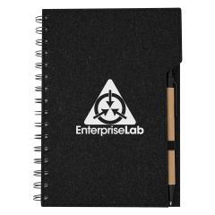 personalized black spiral notebook with matching paper barrel pen