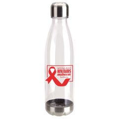 clear plastic bottle with silver accents and an imprint saying National Black HIV/AIDS Awareness Day