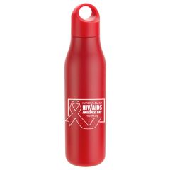 red stainless steel bottle with a ribbon and an imprint saying National Black HIV/AIDS Awareness Day