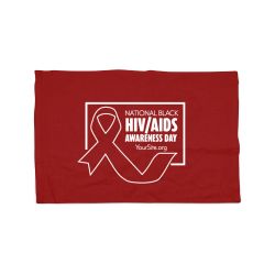red rally towel with a ribbon and an imprint saying National Black HIV/AIDS Awareness Day