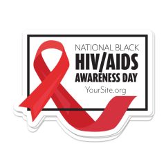 A sticker with a red ribbon and an imprint saying National Black HIV/AIDS Awareness Day